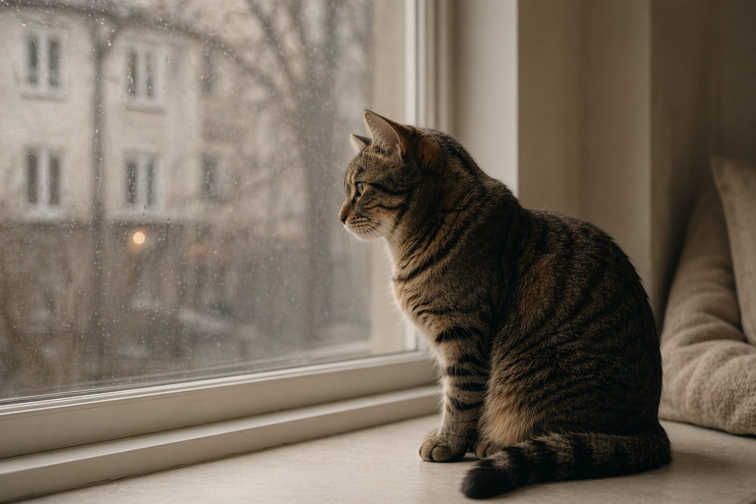 Cat sitting quietly by a window