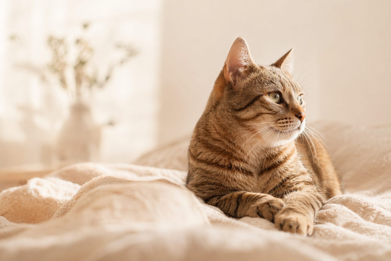 Cat resting calmly in a warm blanket